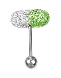 White & Green Diamond Pill - Tungepiercing