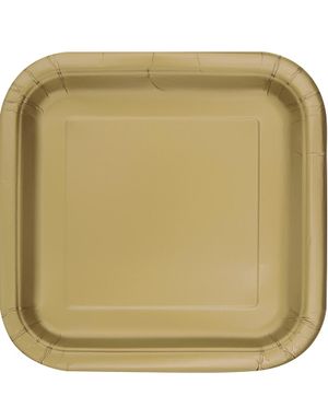 14 stk Firkantede Gullfargede Papptallerkener 22 cm