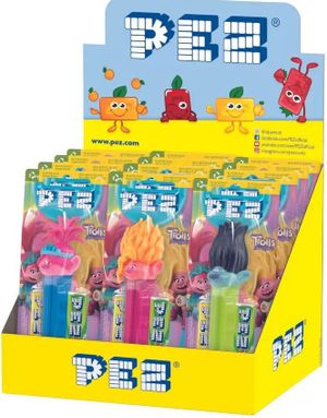 12 stk Assorterte Trolls Pez-Holder med 2 stk Pez Pakker - Hel Eske