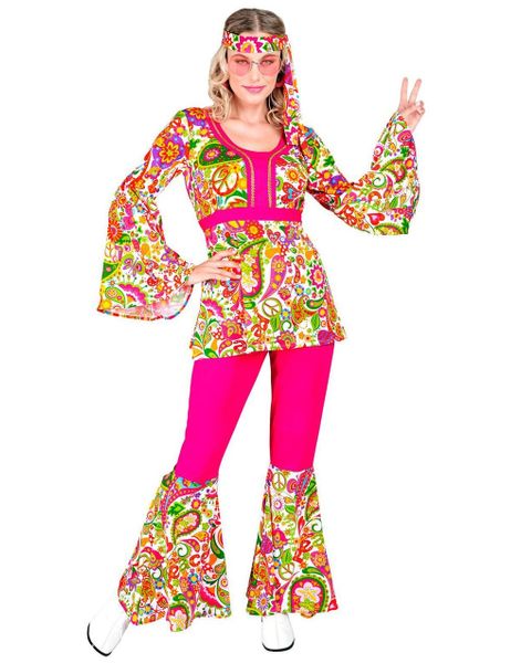60's Hippiekostyme med Fargerike Blomster til Dame