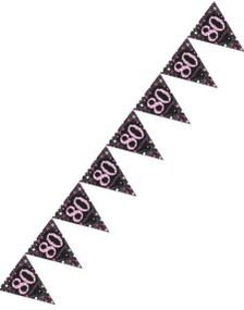 80 Års Feiring - 4 Meter Svart og Rosa Glitrende Flaggbanner