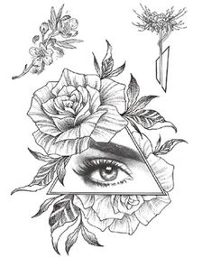 Eye & Flowers - 3 stk Tatoveringer (Fake Tattoo)