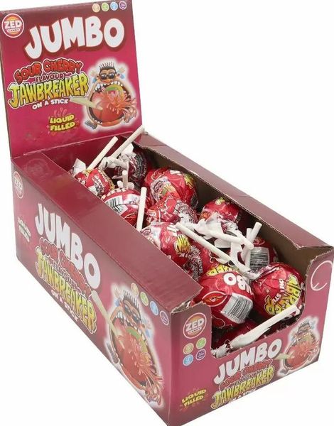 42 stk Zed Jumbo Sour Cherry - Jawbreaker Kjærlighet på Pinne - Hel Eske