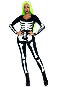 Svart Catsuit med Glow in the Dark Skjelettprint