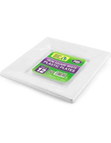 12 stk Firkantede Gjenbrukbare Hvite Plastikktallerkener 18 cm