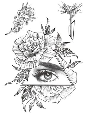 Eye & Flowers - 3 stk Tatoveringer (Fake Tattoo)
