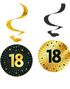 4 stk 18-års Feiring Hengende Swirls - Svart og Gull