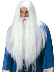 Trollmann - Hvit Lang Parykk og Skjegg