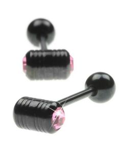 Tungepiercing med to Rosa Stener i Toppkulen - Svart