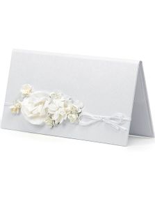 Hvitt Pengekort Pyntet med Blomster og Bånd
