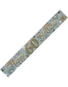 Happy 60th Birthday - 2,6 Meter Sølvfarget Holografisk Banner