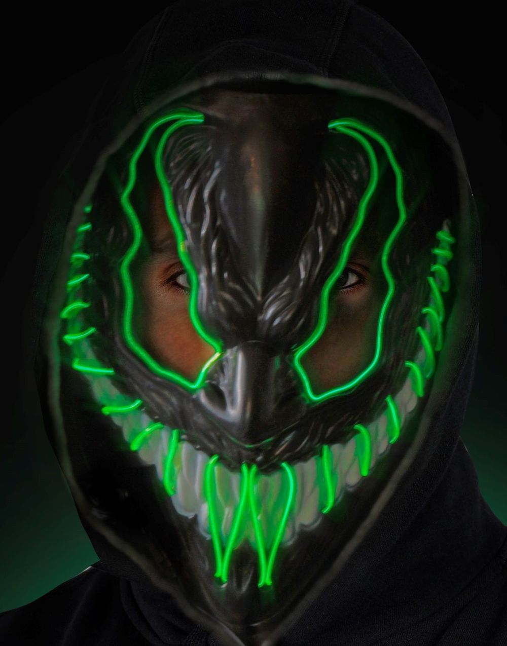 Sort Venom/Carnage Inspireret Maske med Grønt LED Lys Monster