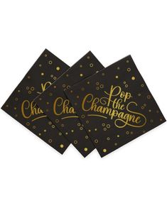 20 stk Pop the Champagne - Svarte Servietter 33x33cm
