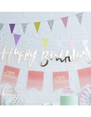 1,5 Meter Happy Birthday Foliert Gullfarget Banner - Plukk og Miks