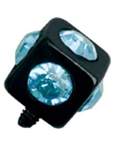 Firkantet Svart Dermal Anchor Kule med Lys Blå Stener - Strl 3 mm kule med 1,2 mm gjenger