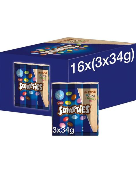 16 stk 3-pack Smarties Tubes - Hel eske 1632 gram