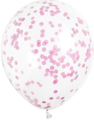 6 stk 30 cm Gjennomsiktige Ballonger med Rosa Konfetti