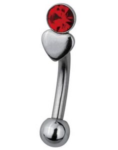 Red Stone with Heart Øyenbrynspiercing - 1.2 x 8 mm 