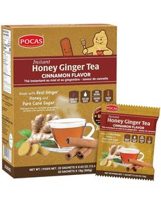 20-Pack Pocas Instant Honey Ginger Tea Cinnamon Flavour - Ingefærte med Honning- og Kanelsmak 360 gram (USA)