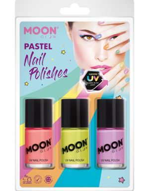 3 stk Neon UV/Blacklight Neglelakk i Lilla, Korall og Gul