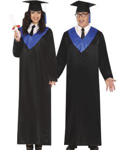 Svart og Blå Eksamens Kappe - Unisex Kostyme