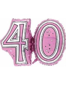 40 Års Feiring - Rosa og Sølvfarget Folieballong 81 cm