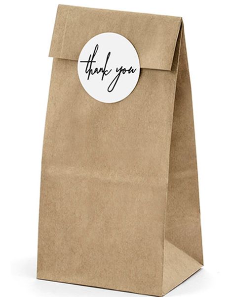6 stk Brune Gaveposer og Thank You-Klistremerker