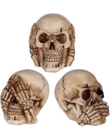 Hear No Evil, See No Evil - 3 stk Hodeskallefigurer 6,5 cm