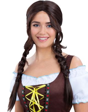 Bavarian Tjenestepike - Brun Parykk med Fletter