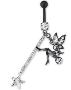Tinkerbell Navlepiercing med Stener - Svart/Hvit