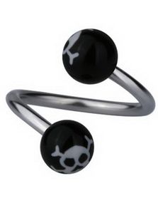 Øyenbrynspiercing med Dødninghoder - Svart/Hvit - 1.2 x 10 mm