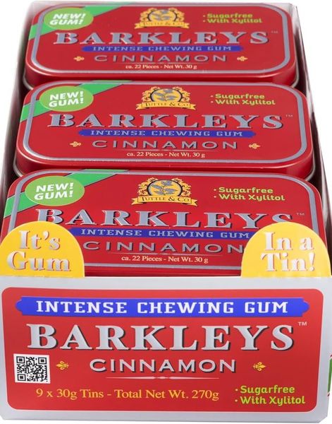 9 stk Barkleys Sugarfree Cinnamon Intense Chewing Gum - Hel Eske 270 gram