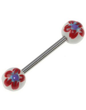 Flower Red and White - Håndmalt Tungepiercing