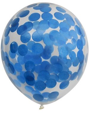 6 stk 30 cm Gjennomsiktige Ballonger med Store Blå Konfetti