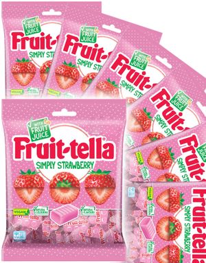 12 sk Poser med Fruit-tella Simply Strawberry - Eske 1620 gram