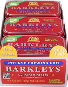 9 stk Barkleys Sugarfree Cinnamon Intense Chewing Gum - Hel Eske 270 gram