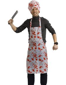 Blodig Forkle, Kokkehatt og Kjøttøks Sett