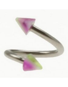 Curve Øyenbrynspiercing med Rosa, Hvite og Grønne Spikes - 1.2 x 8 mm