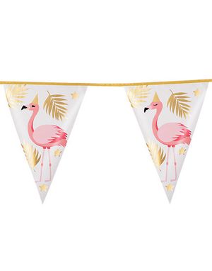 Banner med Vimpler og Foliert Gullmotiv 4 meter - Flamingo Gold