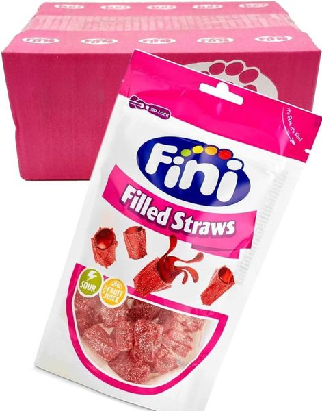 DATOVARE - 16 stk Fini Sour Filled Straws - Korte Vingummistenger med Gelefyll - Hel Eske 2,64 kg