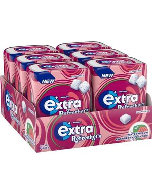 6 stk Extra Refreshers Vannmelon og Bringebær Tyggegummi Boks - Hel Eske 402 gram