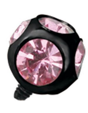 Svart Dermal Anchor Kule med Rosa Stener - Strl 3 mm kule med 1,2 mm gjenger