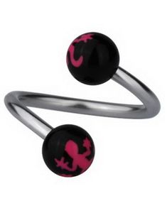 Øyenbrynspiercing med Salamander - Svart/Rosa - 1.2 x 10 mm