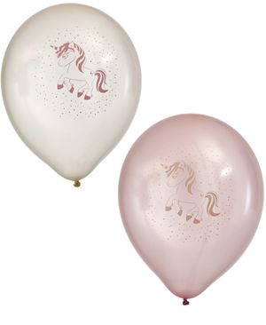 6 stk Hvite og Rosa Ballonger med Enhjørningmotiv 30 cm