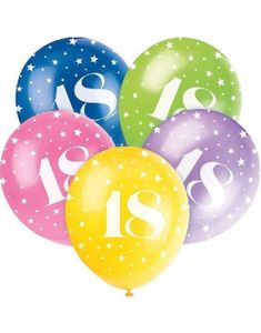 18 år - 5 stk Flerfarget Ballonger med Stjerner 30 cm