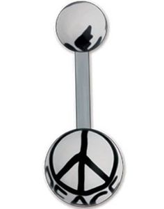 Navlepiercing i Hvit og Svart med Peace Tegn