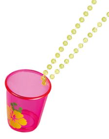 Rosa Shotglass med Hibiscus og Gult Perlekjede