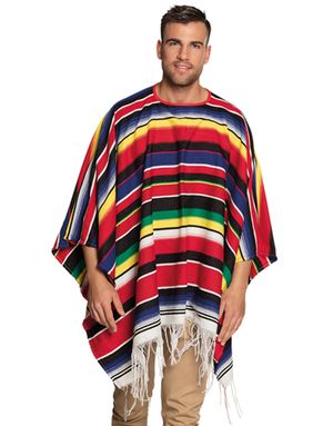 Fargerik Mexikaner Poncho med Frynser