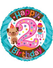 Happy 2 Birthday Girl - Folieballong 46 cm