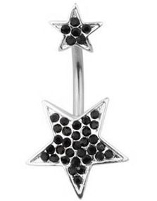 Navlepiercing med To Stjerner Dekorert med Svarte Stener